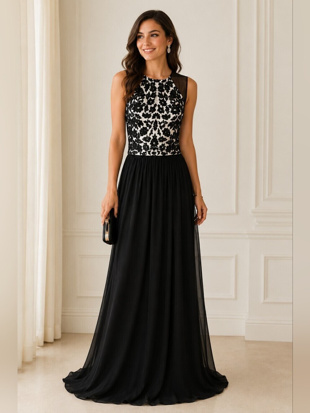JS Collections Black White Sequin Maxi dress